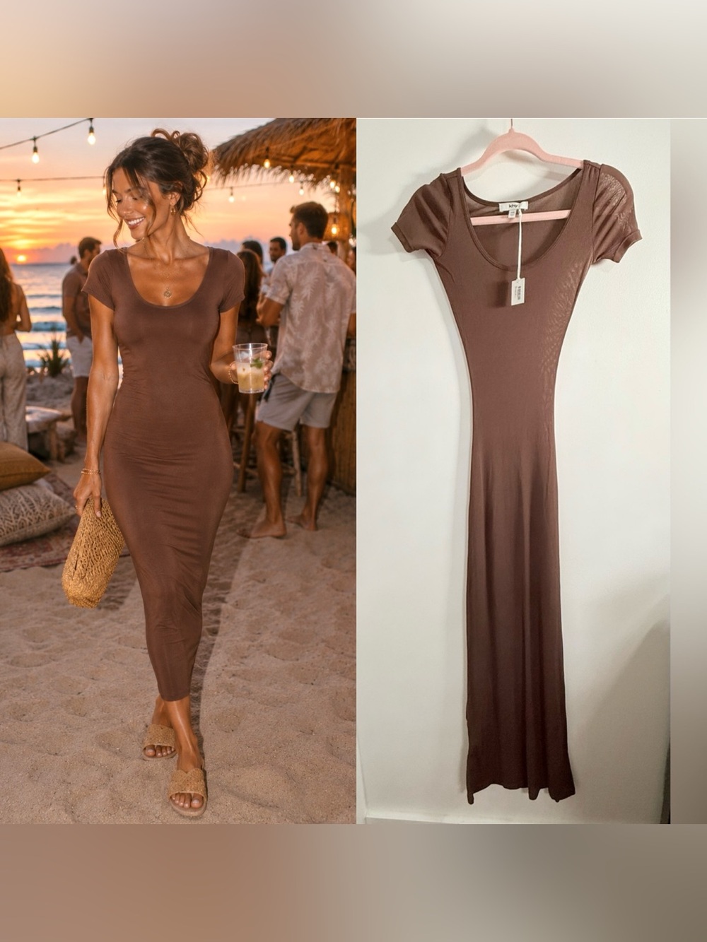 New KHY by Kylie Jenner Mesh Maxi Dress in Chocolate Brown - Size Extra Small - Picture 1 of 2